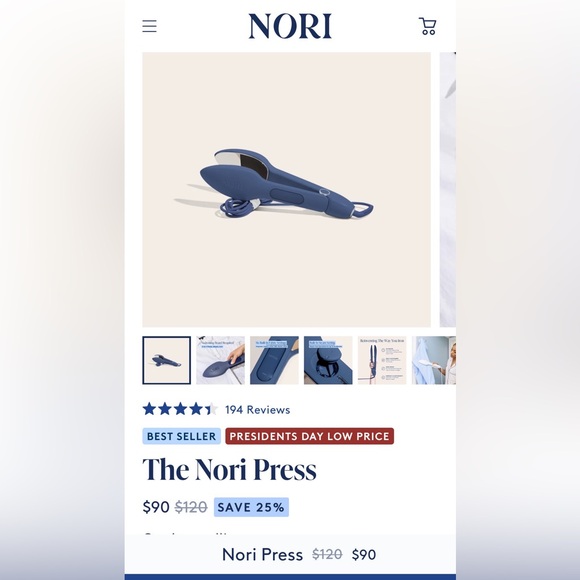 #301: Nori Blue Clothing Iron/Steamer go travel - no ironing board needed! - Picture 4 of 4
